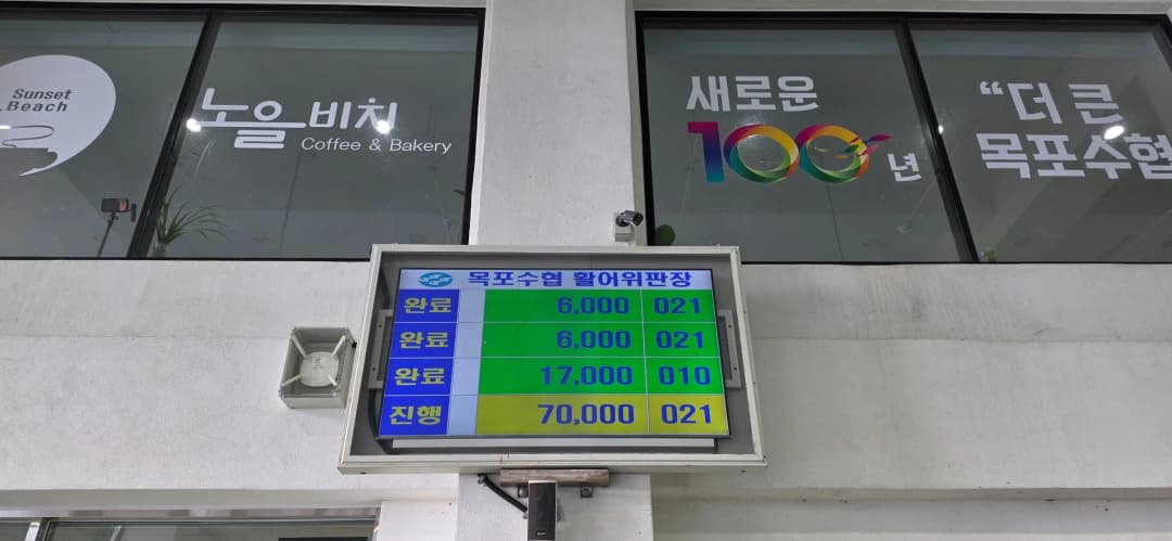 수산물 경매가 진행 중인 오후의 목포 북항 위판장