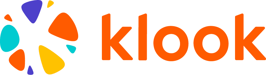 다채로운 색상의 추상적인 원형 아이콘과 주황색 'klook'