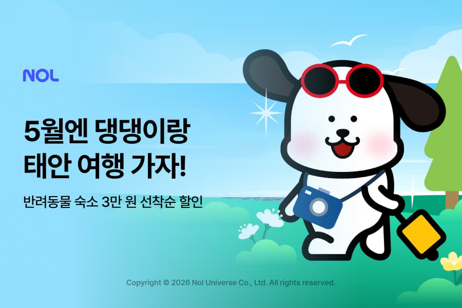5월, 반려견과 함께 태안으로 떠나보세요! 반려동물 숙소 3만 원 선착순 할인 혜택까지 제공됩니다.