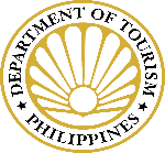 필리핀 관광부(Department of Tourism)의 공식 로고로, 금색 원형 테두리 안에 진주가 담긴 모습